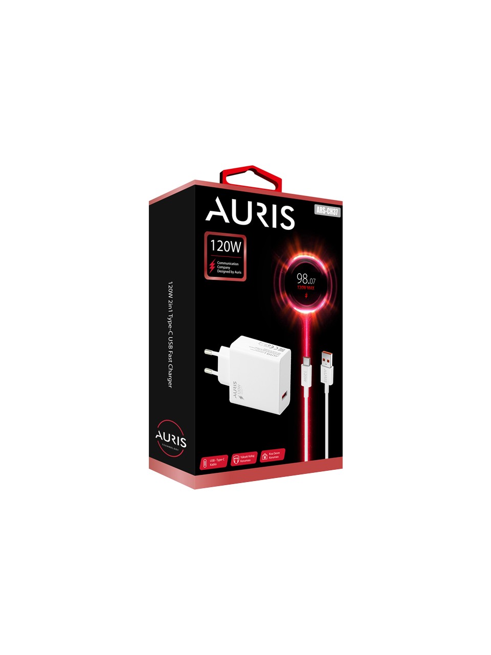 Auris 120W USB-A Type-C Hızlı Şarj Adaptörü ve Kablo Seti